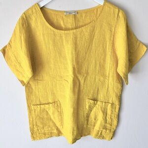 Francesca Bettini Yellow Linen Women's Top